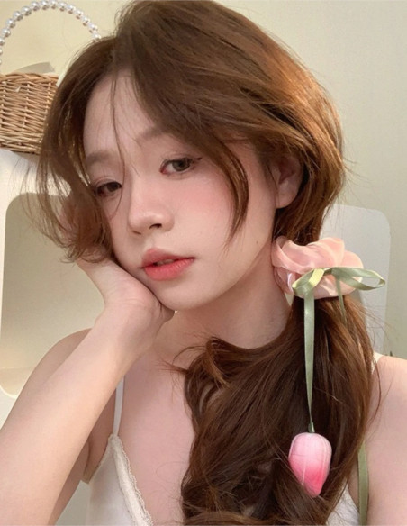 اسکرانچی حریر شاین با آویز گل لاله