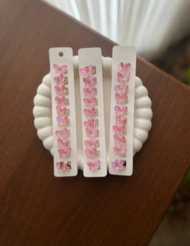 گیره قفلی پروانه صورتی شیشه ای