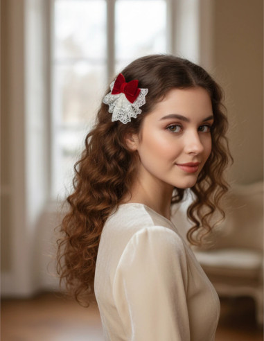 گیره فرانسوی پاپیون مخمل قرمز