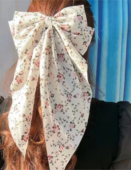 گیره مو پاپیون حریر شکوفه دار